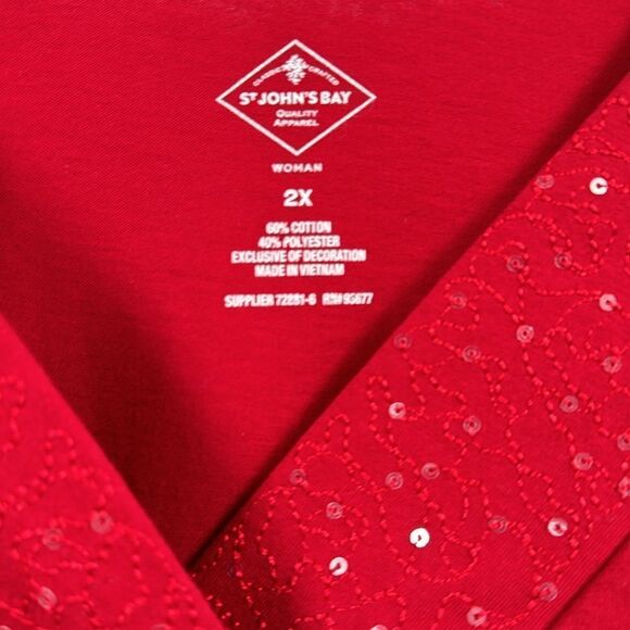 St. John’s Bay Red Sequin Long Sleeve Tee 2X - Picture 5 of 5